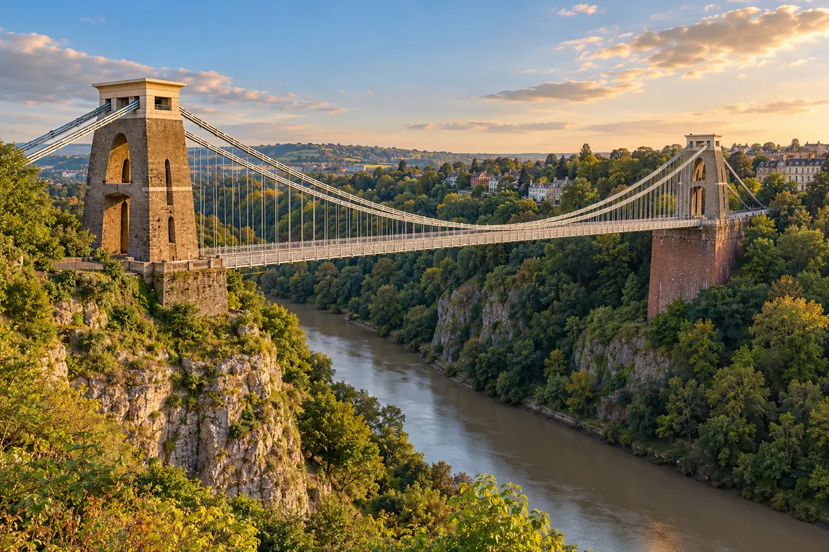 AI illustration of Clifton Suspension Bridge across the Avon Gorge in Bristol